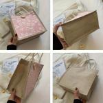 Pink Floral Linen Tote Bag